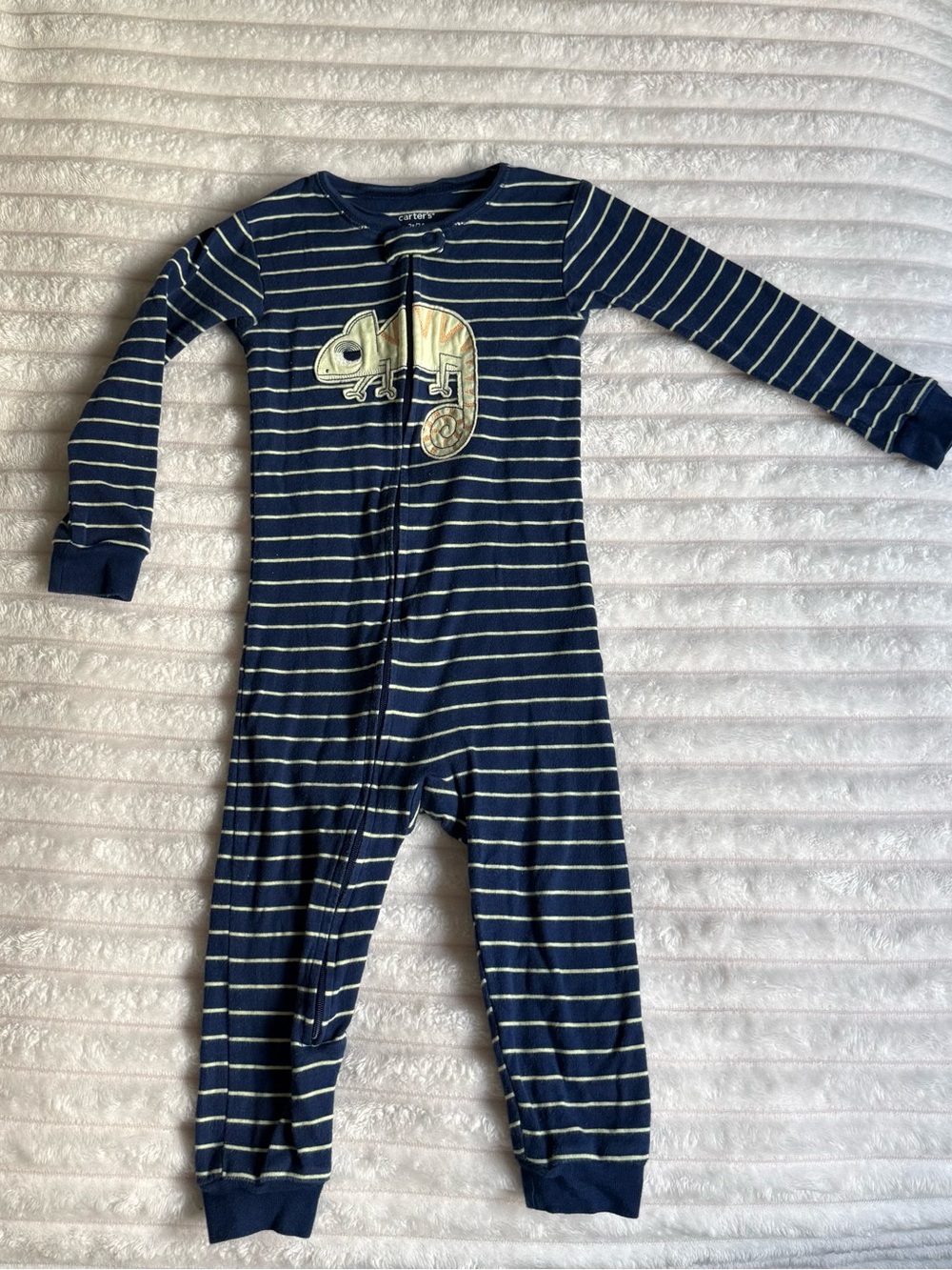 Carter's Navy and Cream Striped One-Piece Footie with Chameleon